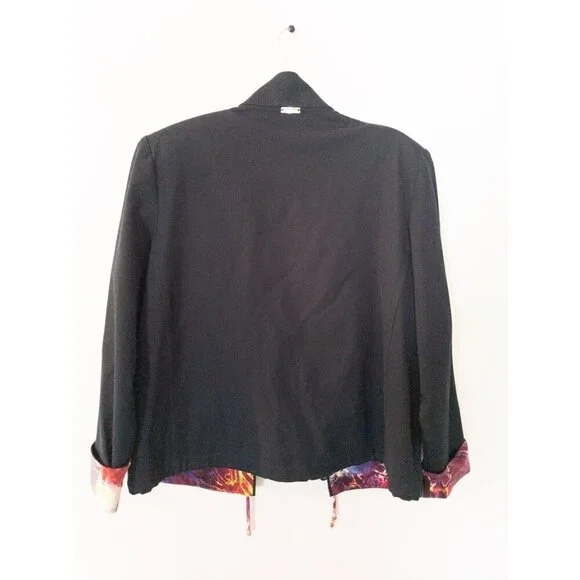 St. John Sport Black Jacket With Vibrant Printed Lining & Adjustable Drawstring - Picture 2 of 15